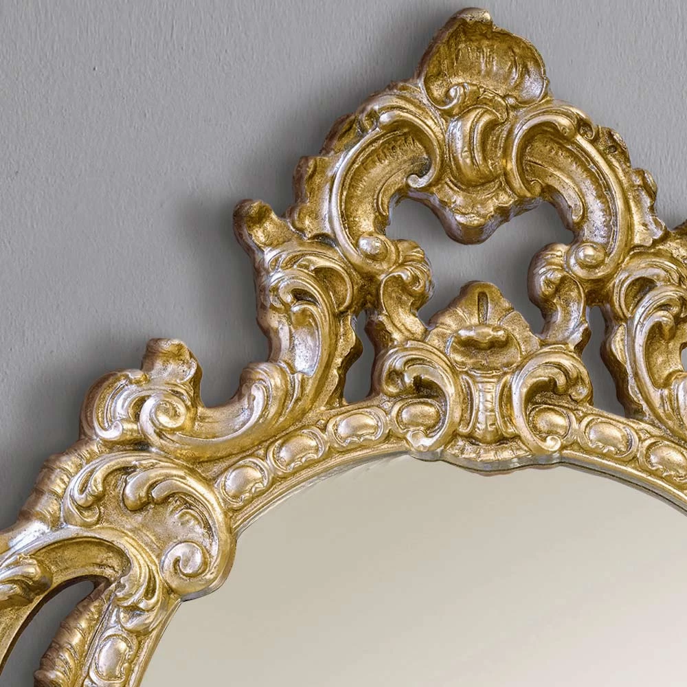 Miroir Ovale Classique En Bois De Feuille D'or Et D'argent Fabriqué En Italie - Vanessa 5 Miroir Ovale Classique En Bois De Feuille D'or Et D'argent Fabriqué En Italie - Vanessa – Image 3