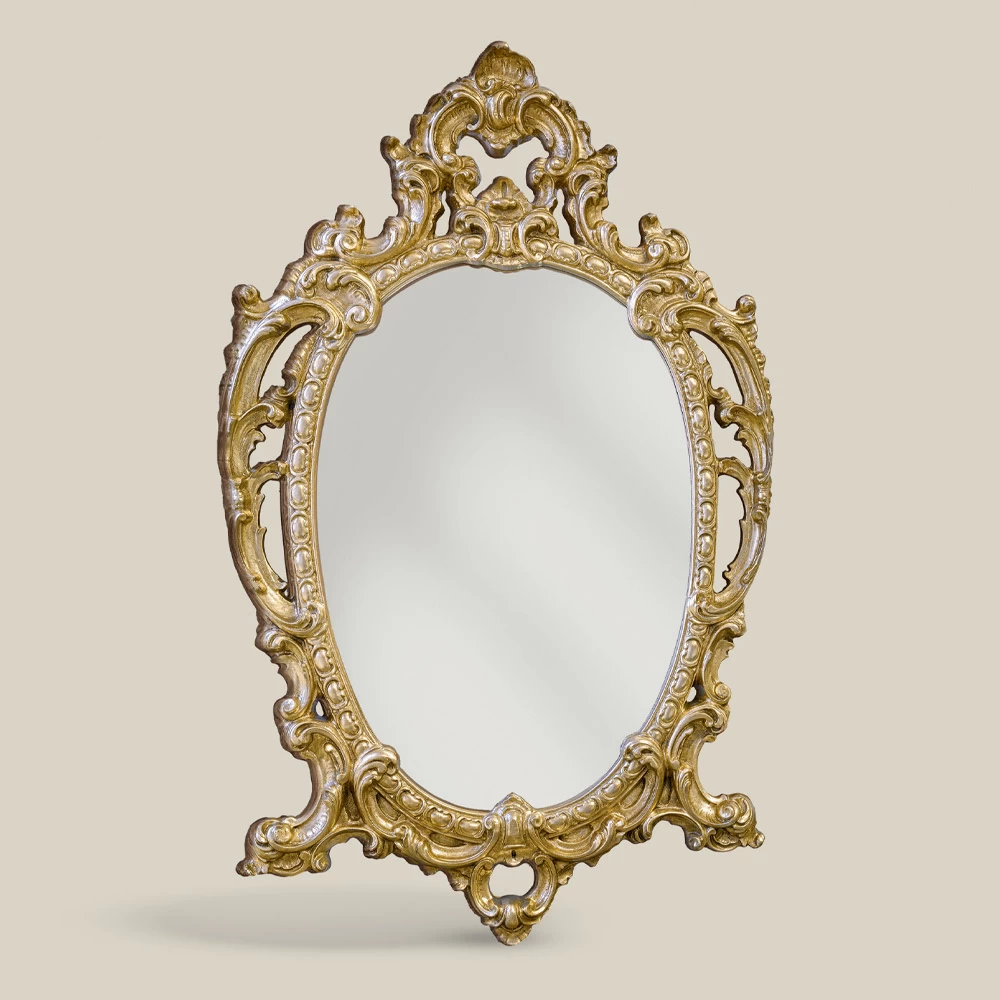 Miroir Ovale Classique En Bois De Feuille D'or Et D'argent Fabriqué En Italie - Vanessa 3 Miroir Ovale Classique En Bois De Feuille D'or Et D'argent Fabriqué En Italie - Vanessa