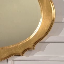 Miroir Ovale Avec Cadre En Bois à La Feuille D'or Made In Italy - Florence -Décoration D'intérieur specchio ovale con cornice in legno foglia oro made in italy florence 2