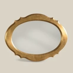 Miroir Ovale Avec Cadre En Bois à La Feuille D'or Made In Italy - Florence