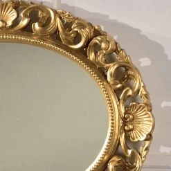 Miroir Ovale Avec Cadre En Bois Perforé à La Feuille D'or Made In Italy - Florence -Décoration D'intérieur specchio ovale cornice legno traforato foglia oro made in italy florence 2