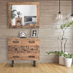 Miroir Mural Rectangulaire Moderne Avec Cadre En Bois D'acacia - Eloise -Décoration D'intérieur specchio rettangolare da parete moderno in legno di acacia e specchio eloise 4