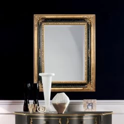 Miroir Rectangulaire En Bois De Feuille D'or Et Noir Made In Italy - Sophie -Décoration D'intérieur specchio rettangolare in legno foglia oro e nero made in italy sophie 1