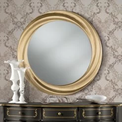 Miroir Rond Avec Cadre En Bois Doré De Luxe Fabriqué En Italie - Adelin -Décoration D'intérieur specchio rotondo con cornice in legno oro di lusso made in italy adelin 1