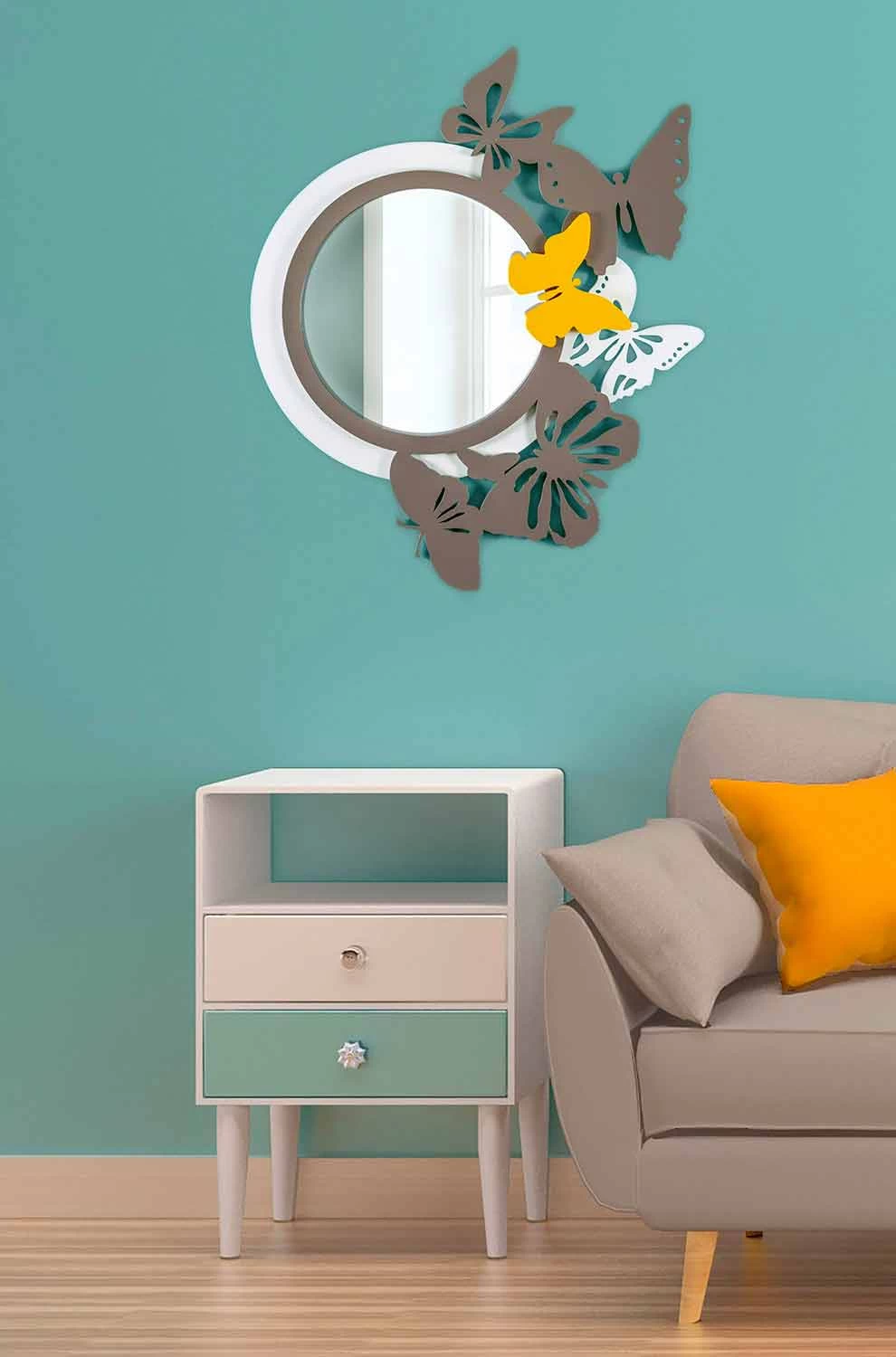 Miroir Rond De Design Moderne En Bois Coloré Avec Papillons - Beat 6 Miroir Rond De Design Moderne En Bois Coloré Avec Papillons - Beat – Image 4