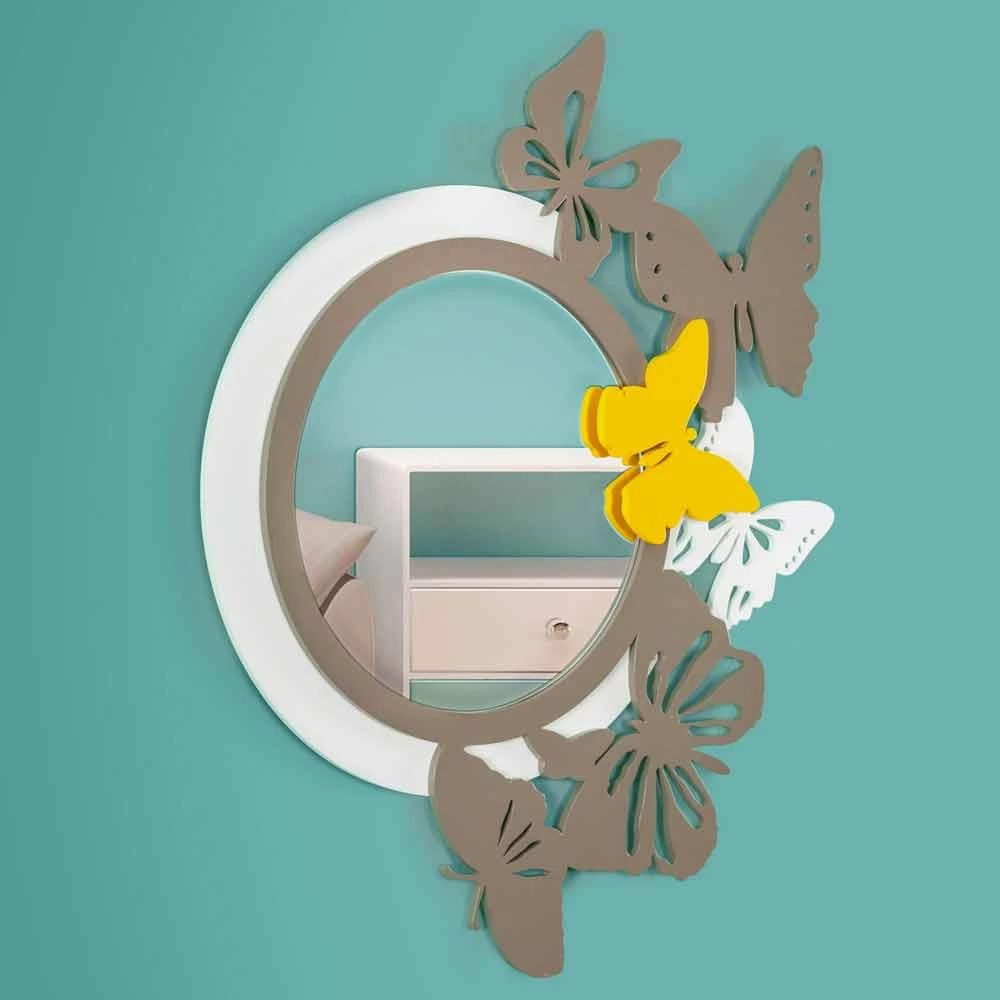 Miroir Rond De Design Moderne En Bois Coloré Avec Papillons - Beat 3 Miroir Rond De Design Moderne En Bois Coloré Avec Papillons - Beat