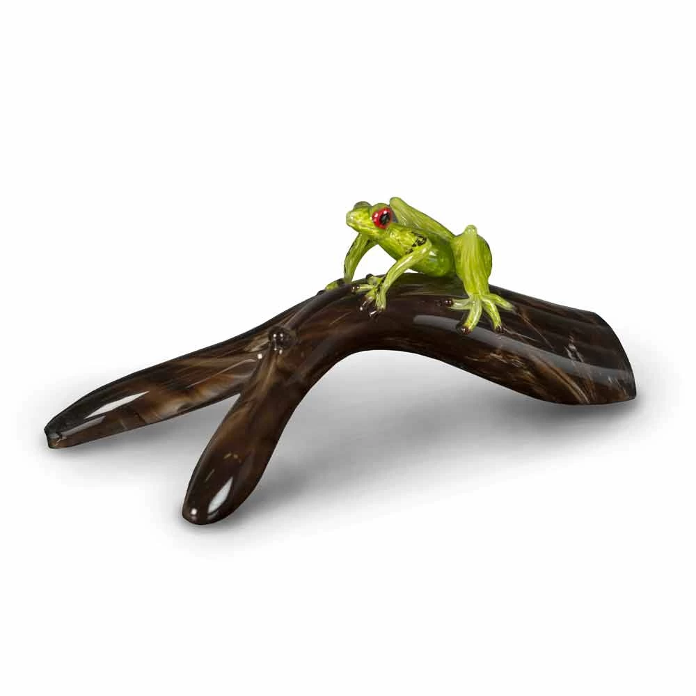 Statue Grenouille Sur Branche En Verre Coloré Made In Italy - Froggy 3 Statue Grenouille Sur Branche En Verre Coloré Made In Italy - Froggy