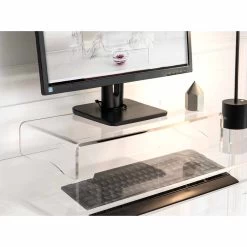 Support De Moniteur En Design Italien En Plexiglas Transparent Ou Fumé - Nerd -Décoration D'intérieur supporto per monitor in plexiglass trasparente o fume design italiano nerd 2
