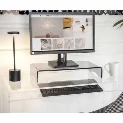 Support De Moniteur En Design Italien En Plexiglas Transparent Ou Fumé - Nerd -Décoration D'intérieur supporto per monitor in plexiglass trasparente o fume design italiano nerd 5