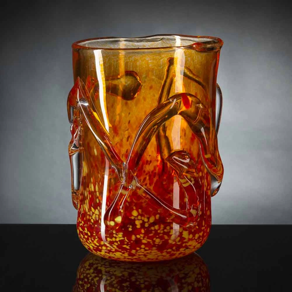 Vase Décoratif En Verre Soufflé De Murano Orange Fabriqué En Italie - Mister 3 Vase Décoratif En Verre Soufflé De Murano Orange Fabriqué En Italie - Mister