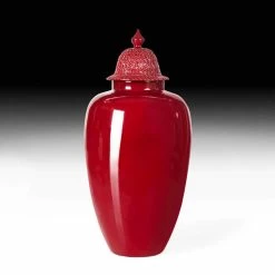 Vase En Céramique Laquée Rouge Avec Décoration Faite à La Main En Italie - Verio