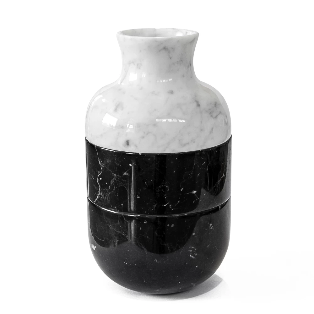 Vase En Marbre Blanc De Carrare Et Noir Marquinia Luxury Design - Calar 3 Vase En Marbre Blanc De Carrare Et Noir Marquinia Luxury Design - Calar
