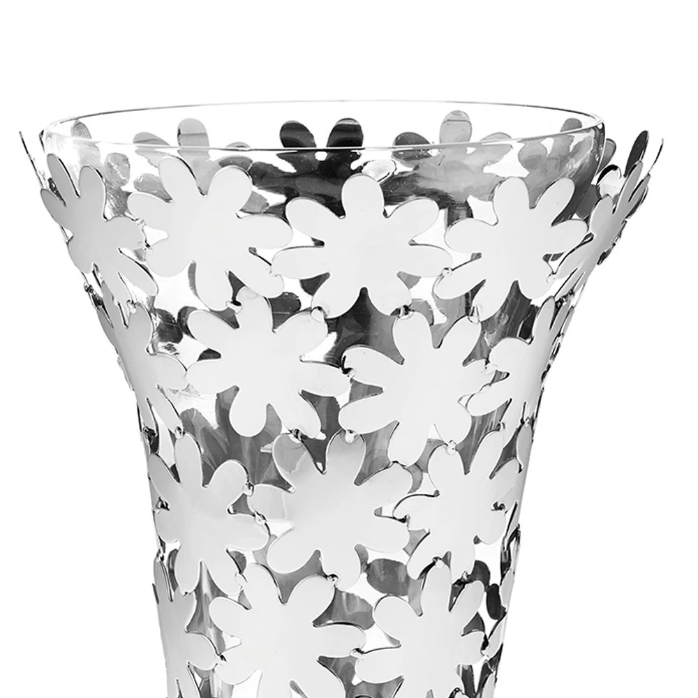 Vase En Verre Et Métal Argenté à Décor Fleuri De Luxe - Terraceo 3 Vase En Verre Et Métal Argenté à Décor Fleuri De Luxe - Terraceo – Image 2