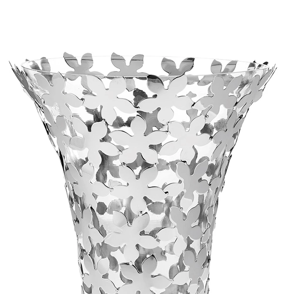 Vase Design De Luxe En Verre Et Métal Argenté à Décor Floral - Floriano 4 Vase Design De Luxe En Verre Et Métal Argenté à Décor Floral - Floriano – Image 2