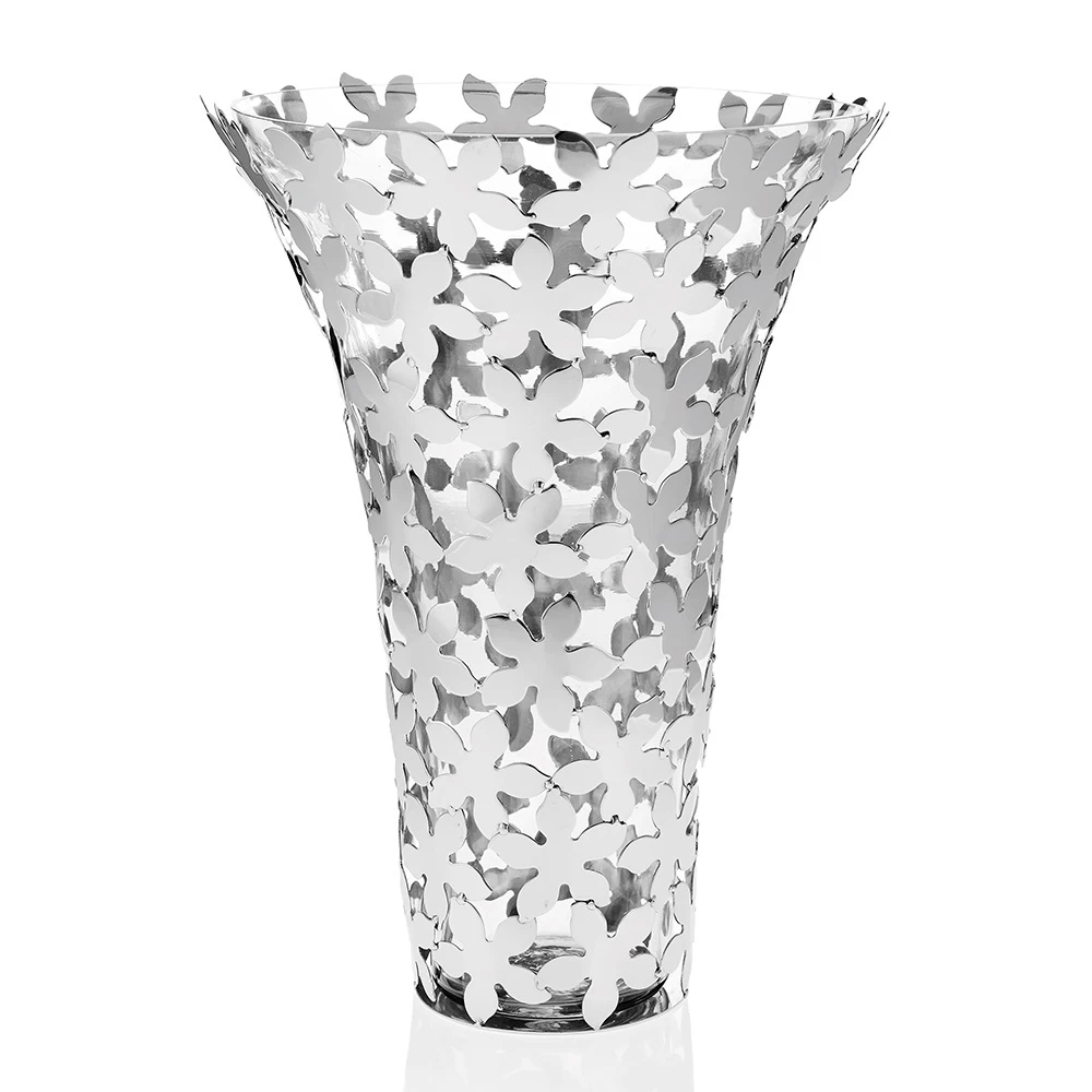 Vase Design De Luxe En Verre Et Métal Argenté à Décor Floral - Floriano 3 Vase Design De Luxe En Verre Et Métal Argenté à Décor Floral - Floriano