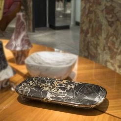 Plateau élégant En Marbre Portoro Made In Italy - Ethereal -Décoration D'intérieur vassoio elegante in marmo portoro realizzato in italia etereo 4